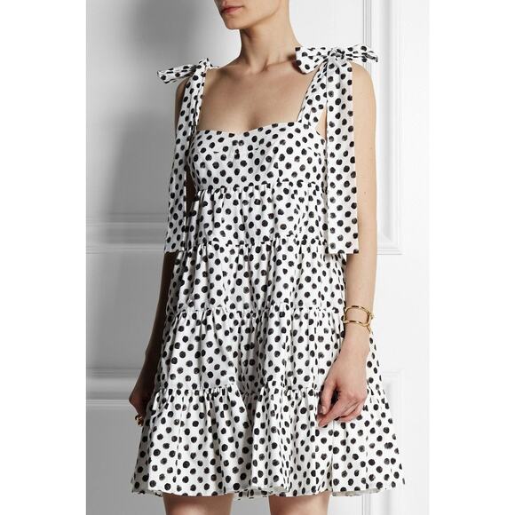 Dolce & Gabbana Polka-Dot Cotton-Poplin Mini Dress - XS - White/Black - Picture 2 of 5